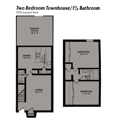 Two Bedroom/One Bathroom Townhouse